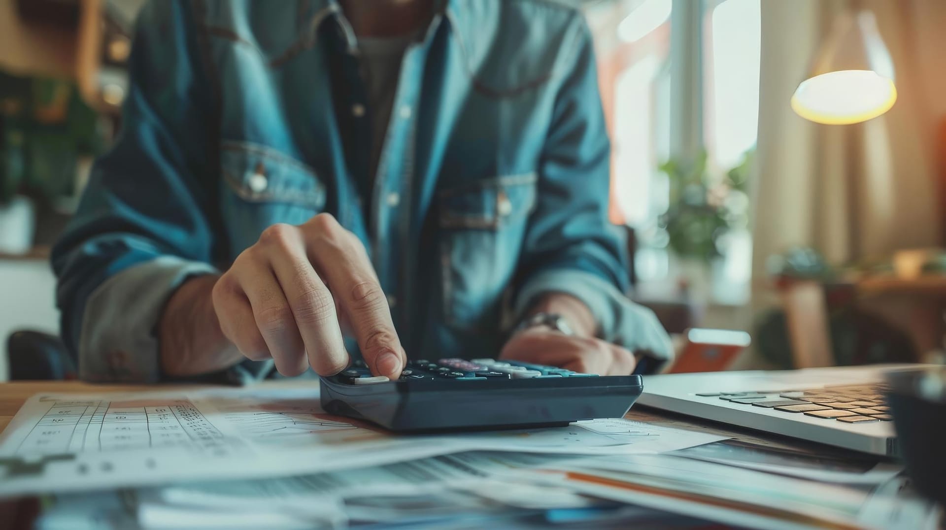 Royalty accounting desk with documents and ledger